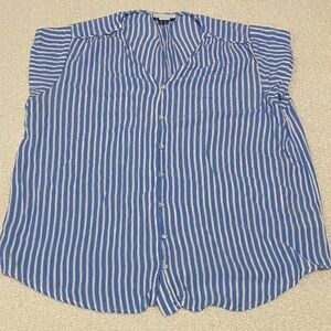 Liz Claiborne White and Blue Striped Button-Up Blouse